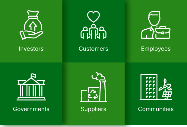 Zyxel's six categories of stakeholders diagram.