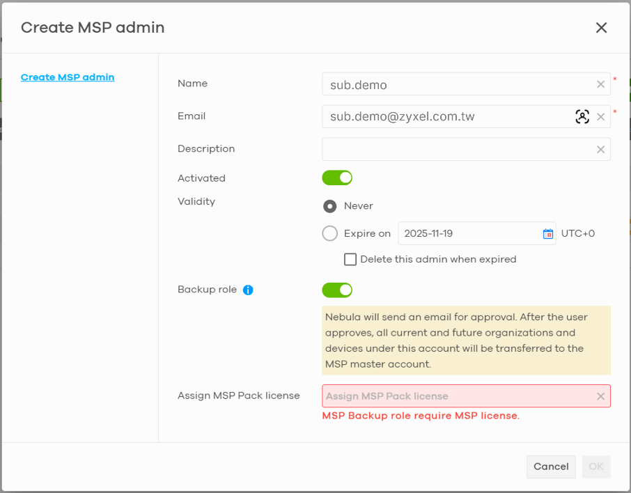 Create individual admin with assign roles