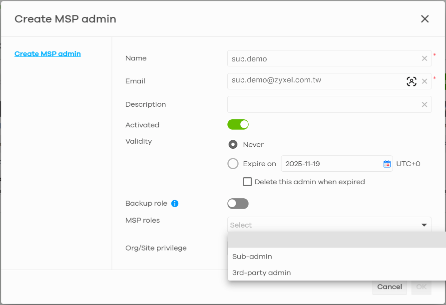 Create individual admin with assign roles