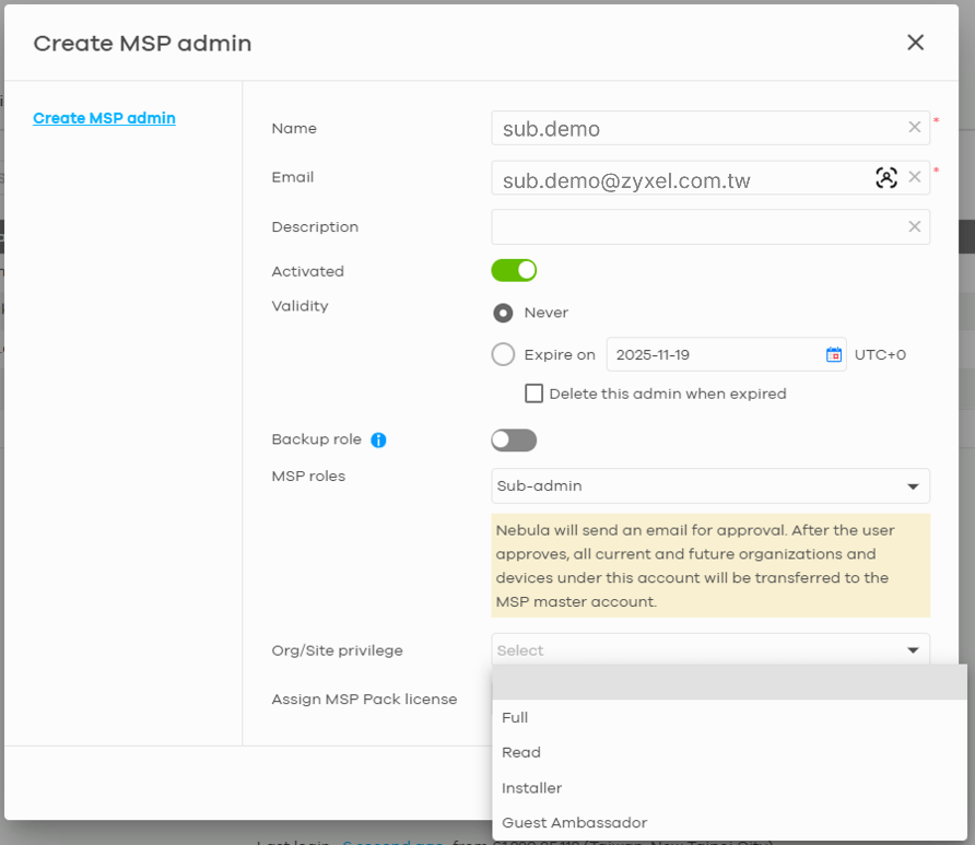 Create individual admin with assign roles