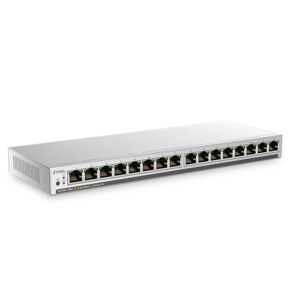 GS1100-16EP, 16-port GbE PoE Unmanaged Slim Switch