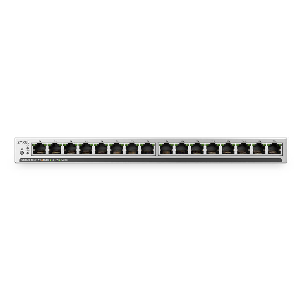 GS1100-16EP, 16-port GbE PoE Unmanaged Slim Switch
