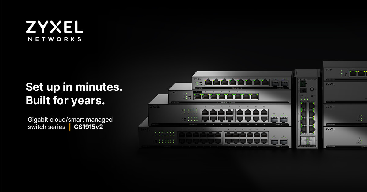 Zyxel GS1915v2 Series offers 8- to 26-port Gigabit Smart Managed Switches with NebulaFlex, PoE+, fanless, rack-mount, and DIN-rail options for SMB networks.