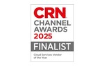  A badge indicating finalist status in the CRN Channel Awards 2025, showcasing a gold star on a vibrant backdrop