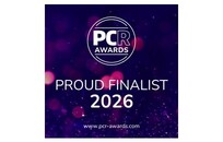 PCR Awards “Proud Finalist 2026” badge on a purple sparkle background