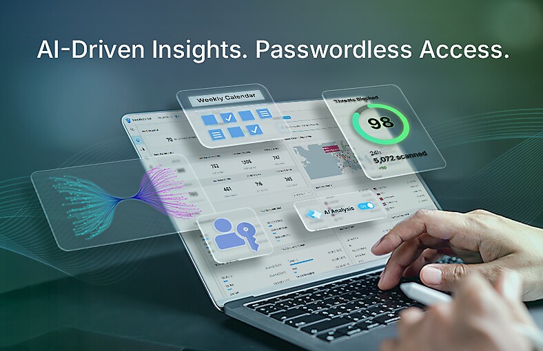 Image depicting AI-driven insights and passwordless access technology for enhanced security and user experience.