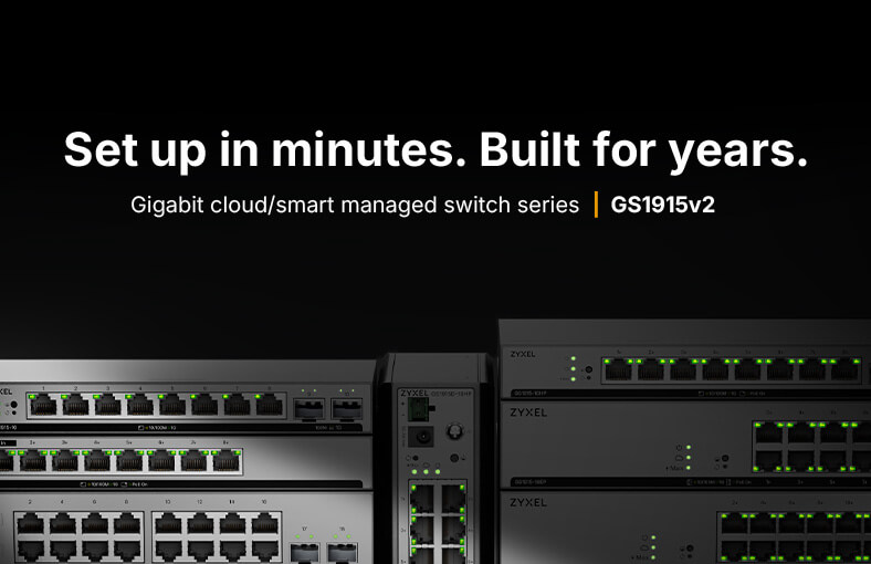 Zyxel GS1915v2 Series offers 8- to 26-port Gigabit Smart Managed Switches with NebulaFlex, PoE+, fanless, rack-mount, and DIN-rail options for SMB networks.